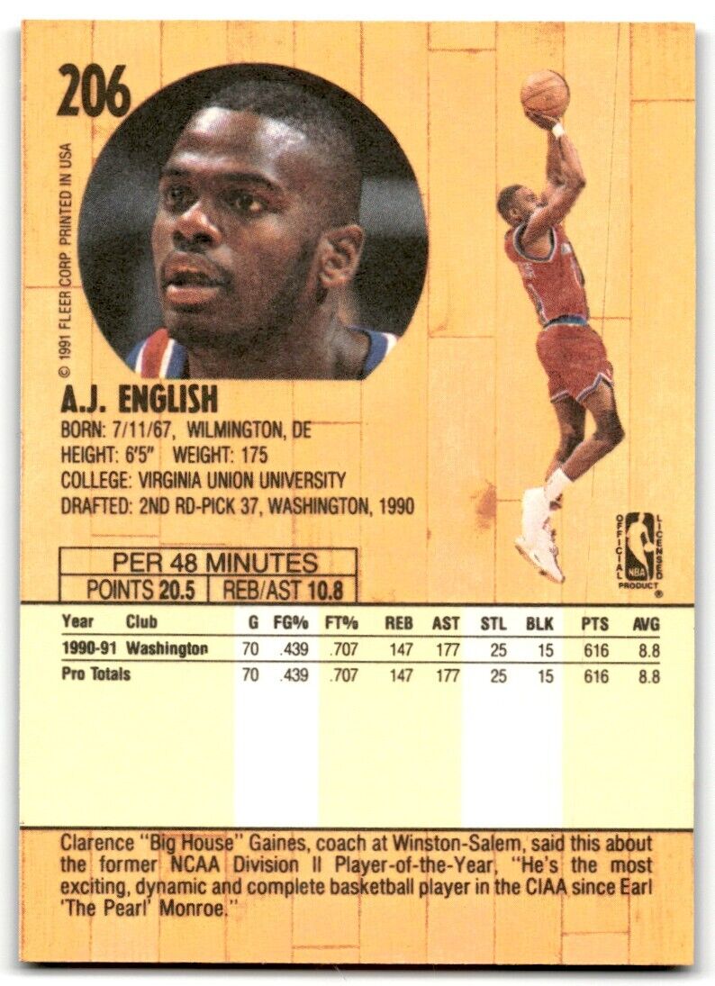 1991-92 Fleer A.J. English Rookie Washington Bullets #206