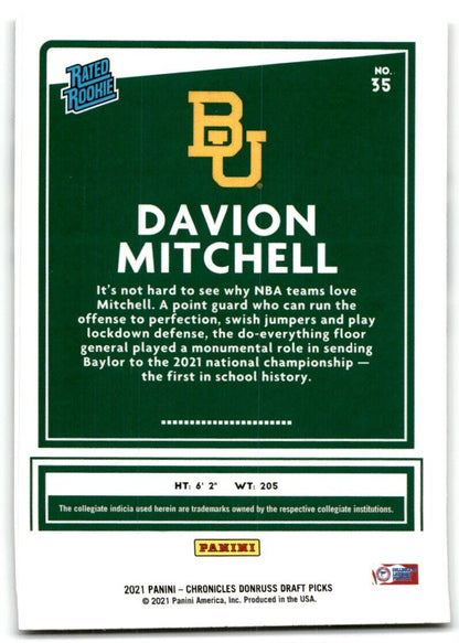 2021-22 Panini Chronicles Donruss Draft Picks Davion Mitchell Baylor Bears #35