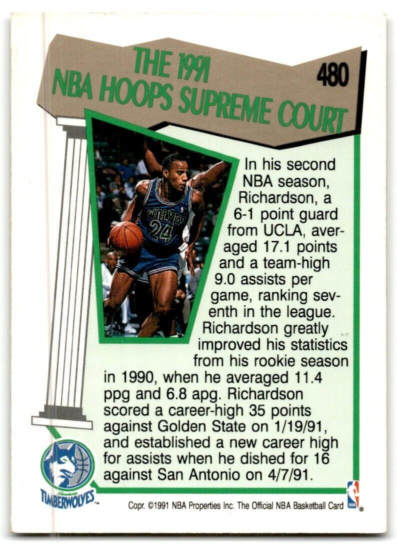 1991-92 Hoops Pooh Richardson Minnesota Timberwolves #480