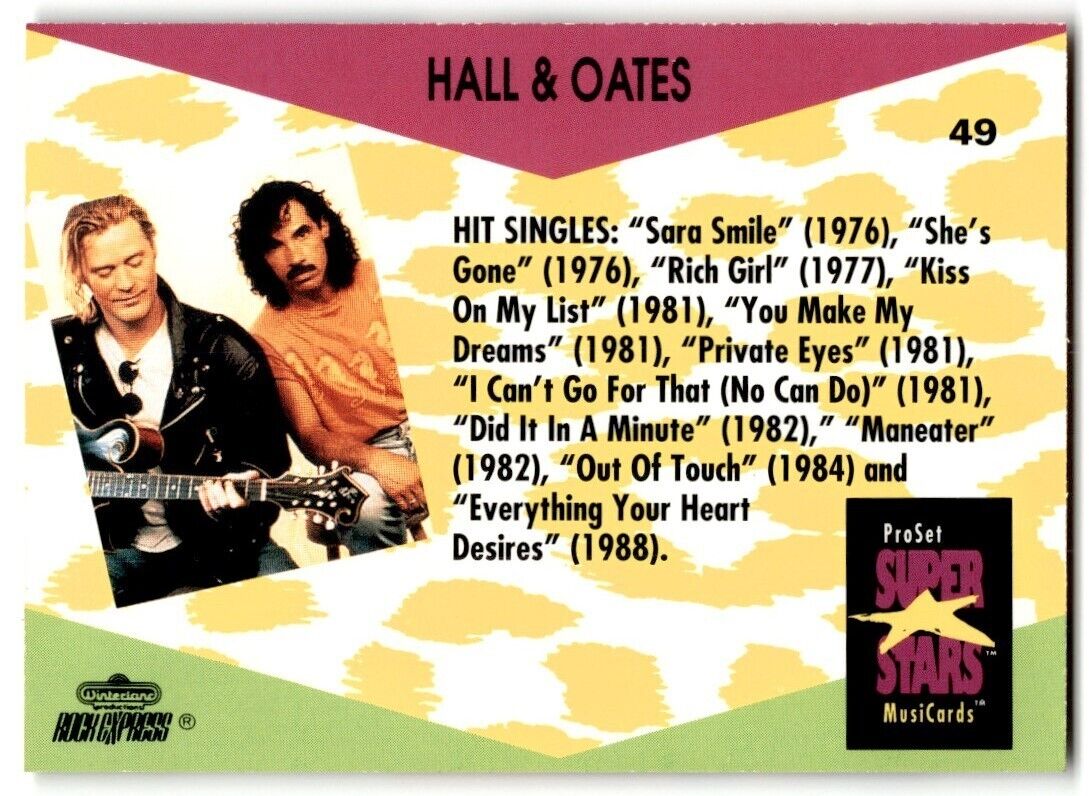 1991-92 ProSet Super Stars MusiCard Hall & Oates #49