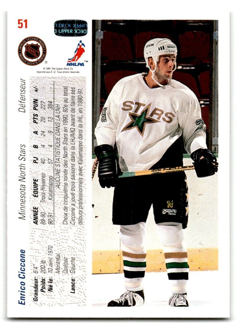 1991-92 Upper Deck French Enrico Ciccone Rookie Minnesota North Stars #51