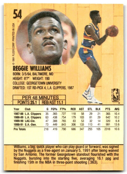 1991-92 Fleer Reggie Williams Denver Nuggets #54