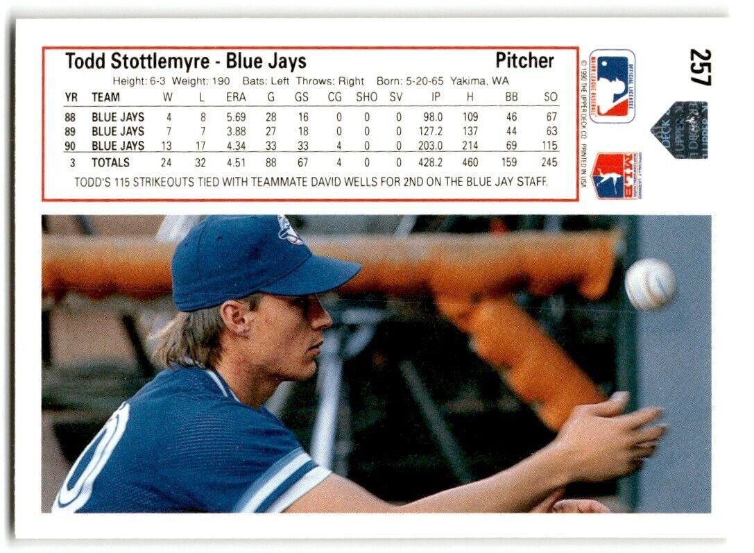 1991 Upper Deck Todd Stottlemyre Toronto Blue Jays #257