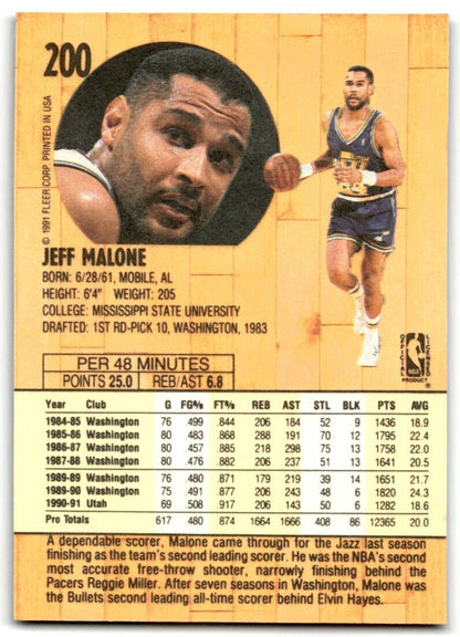 1991-92 Fleer Jeff Malone Utah Jazz #200