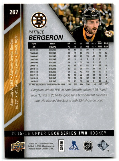 2015-16 Upper Deck Patrice Bergeron Boston Bruins #267