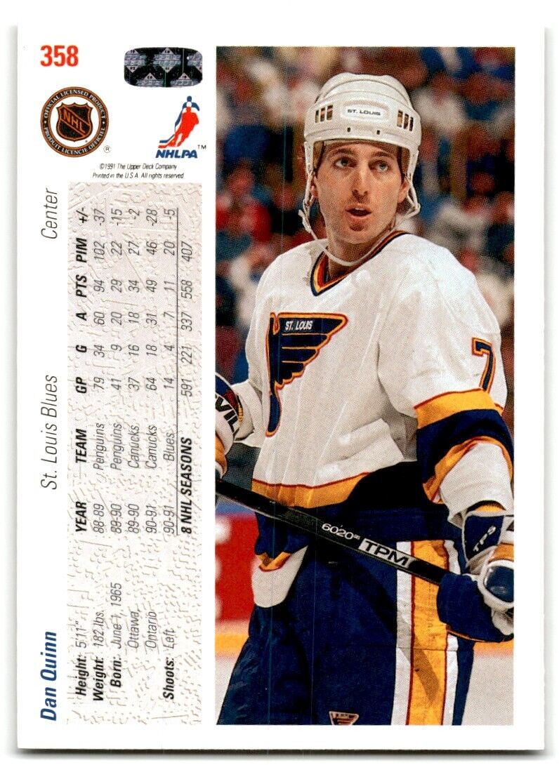 1991-92 Upper Deck Dan Quinn St. Louis Blues #358