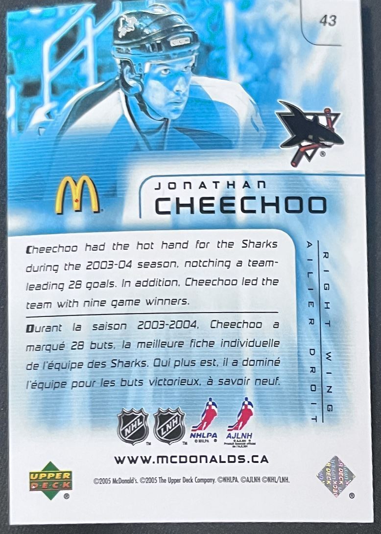 2005-06 Upper Deck McDonald's Jonathan Cheechoo San Jose Sharks #43