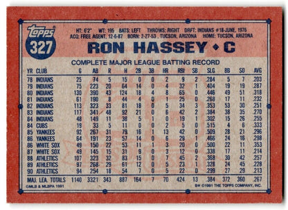 1991 Topps Ron Hassey Oakland Athletics #327