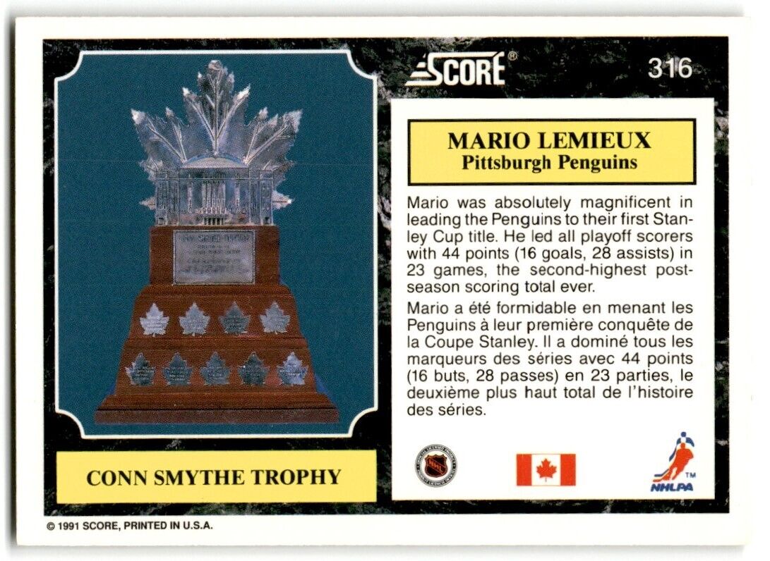 1991-92 Score Canadian English Mario Lemieux (Conn Smythe Trophy) Pittsburgh