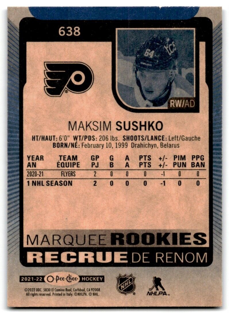 2021-22 Upper Deck 2021-22 O-Pee-Chee Update Blue Maksim Sushko Rookie