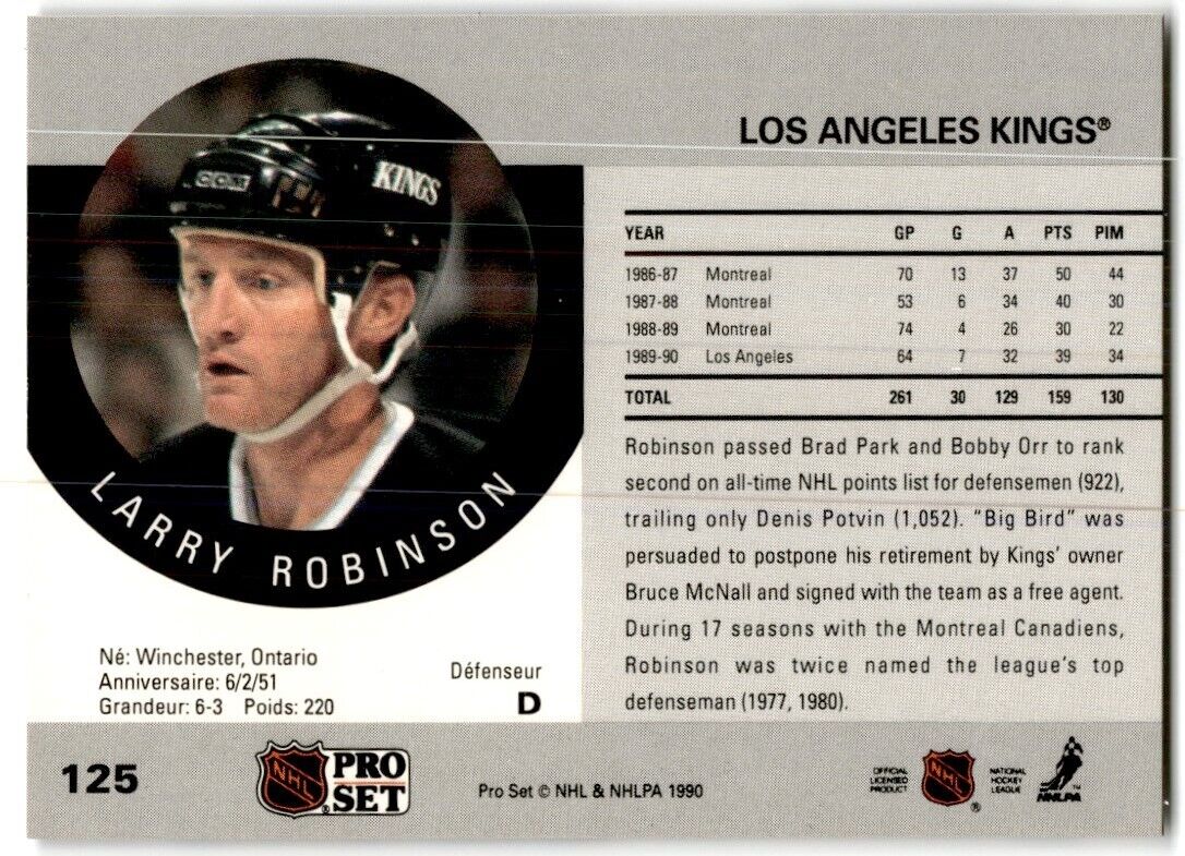 1990-91 Pro Set Larry Robinson Los Angeles Kings #125