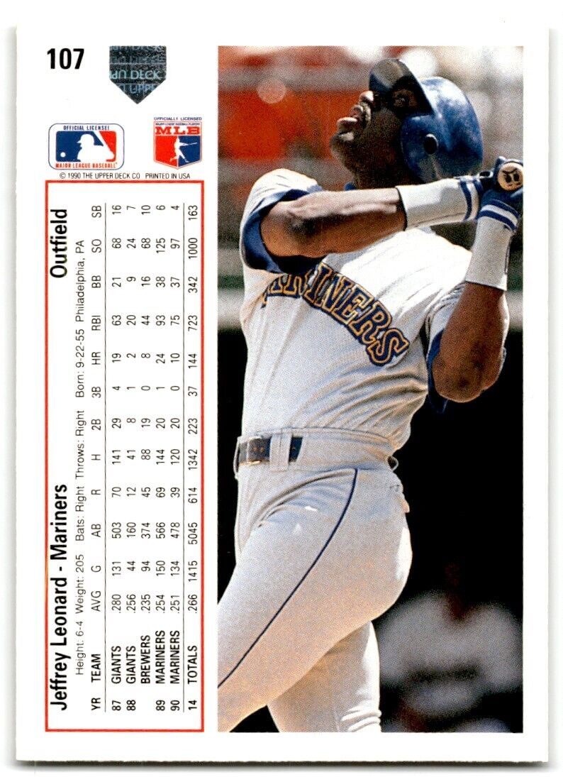 1991 Upper Deck Jeffrey Leonard Seattle Mariners #107