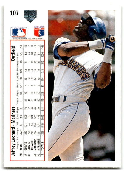 1991 Upper Deck Jeffrey Leonard Seattle Mariners #107