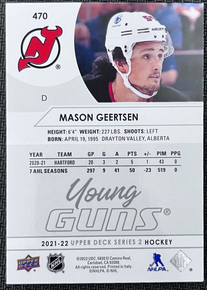 2021-22 Upper Deck Mason Geertsen Rookie New Jersey Devils #470