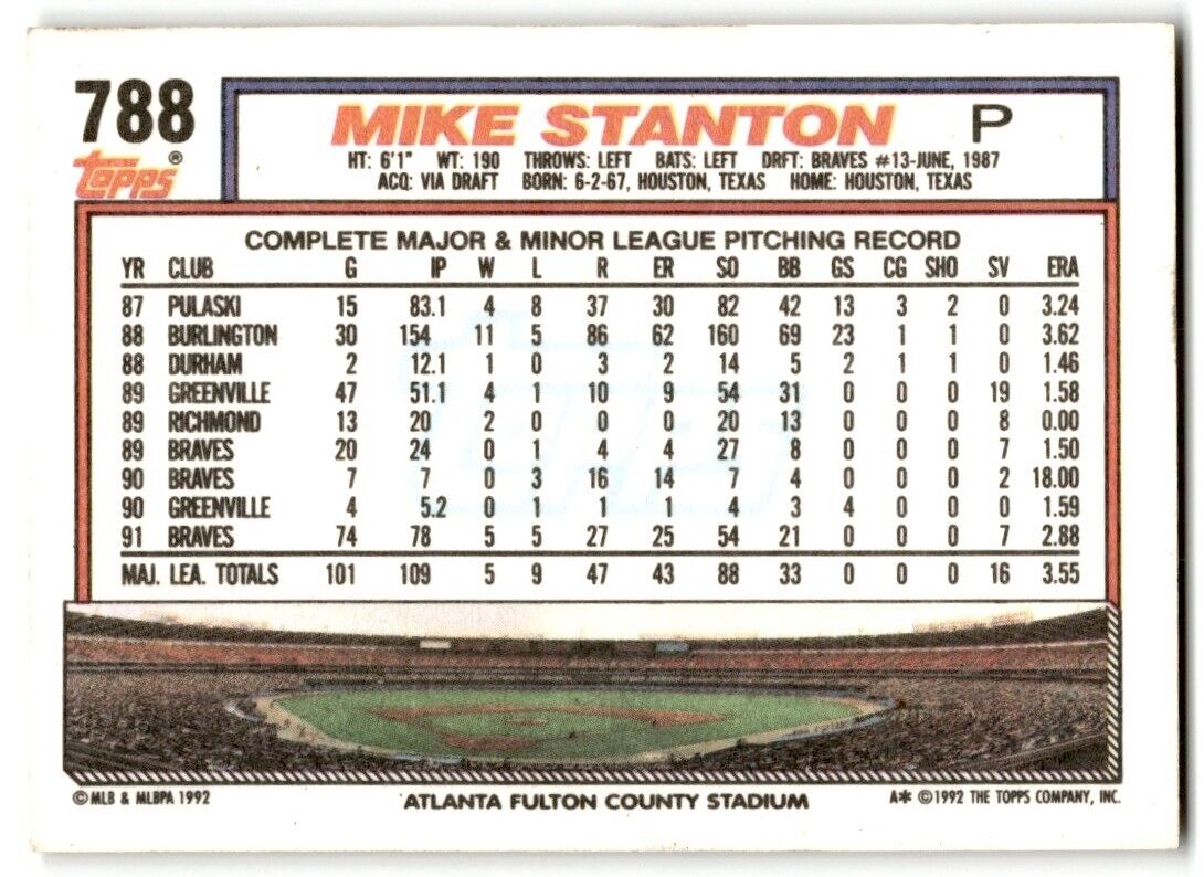 1992 Topps Mike Stanton Atlanta Braves #788