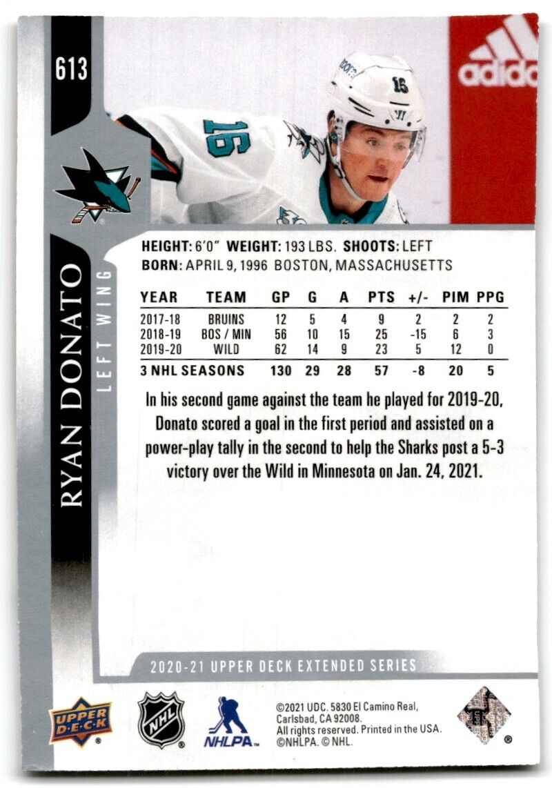 2020-21 Upper Deck Ryan Donato San Jose Sharks #613