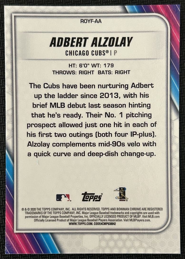 2020 Bowman Rookie of the Year Favorites Mojo Adbert Alzolay Chicago Cubs