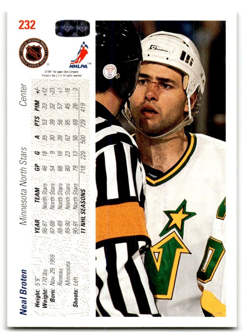 1991-92 Upper Deck Neal Broten Minnesota North Stars #232