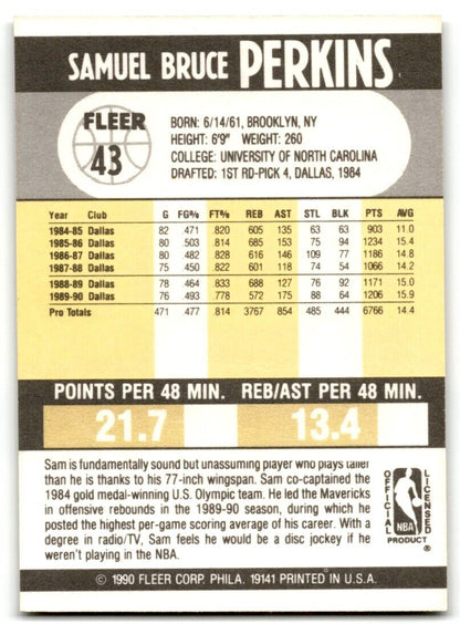 1990-91 Fleer Sam Perkins Dallas Mavericks #43