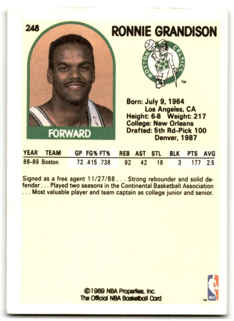 1989-90 Hoops Ronnie Grandison Rookie Boston Celtics #248