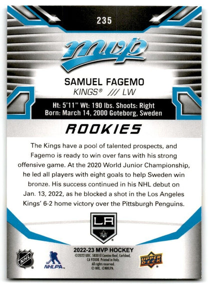 2022-23 Upper Deck MVP Samuel Fagemo Rookie Los Angeles Kings #235