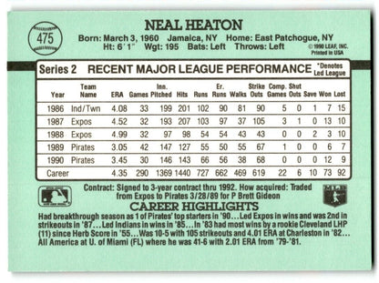 1991 Donruss Neal Heaton Pittsburgh Pirates #658