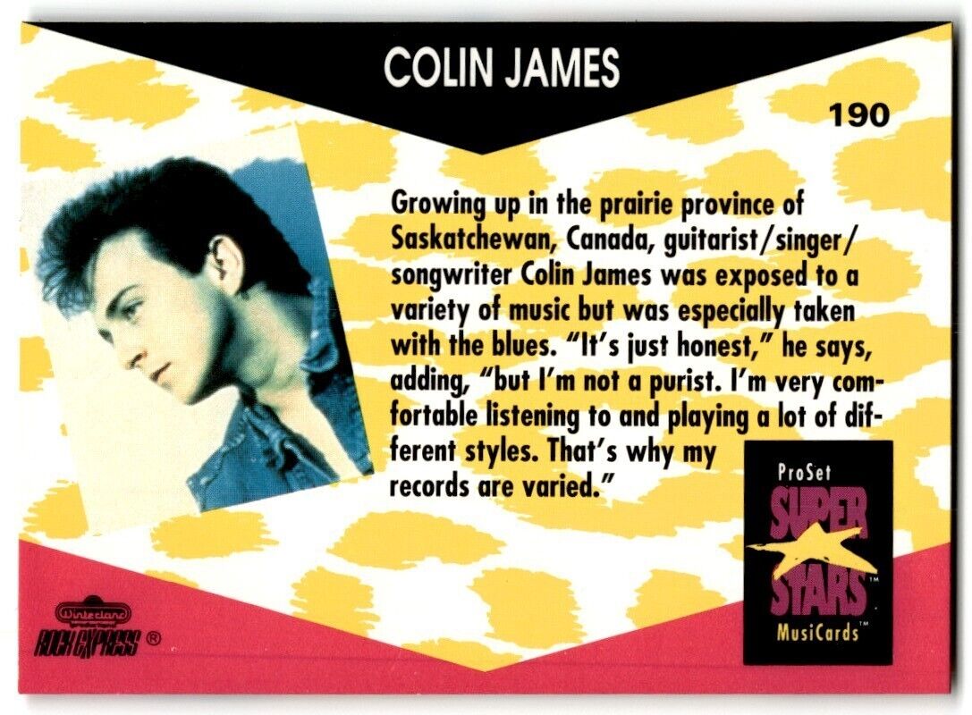 1991-92 ProSet Super Stars MusiCard Colin James #190