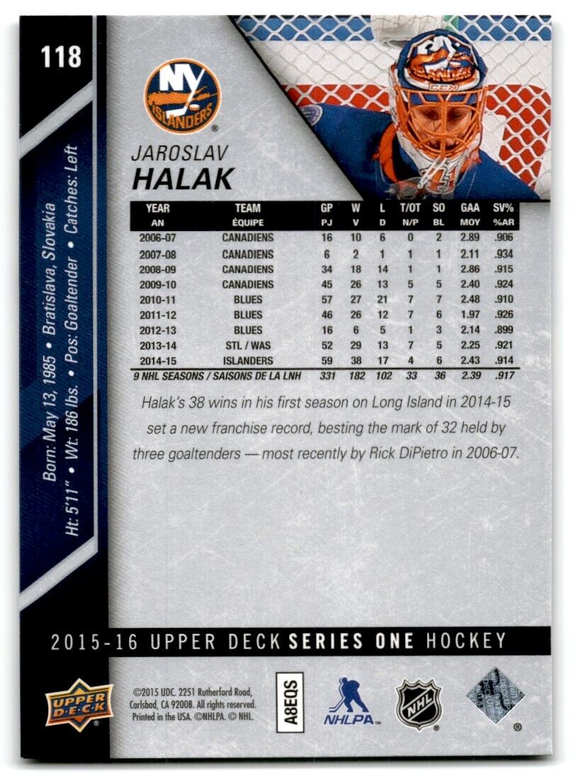 2015-16 Upper Deck Jaroslav Halak New York Islanders #118