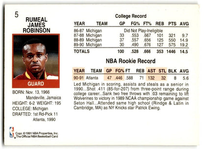 1991-92 Hoops Rumeal Robinson Atlanta Hawks #5