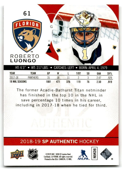 2019-20 SP Authentic Roberto Luongo Florida Panthers #61