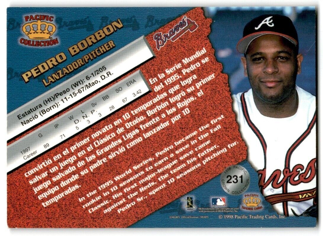 1998 Pacific Platinum Blue Pedro Borbon Atlanta Braves #231