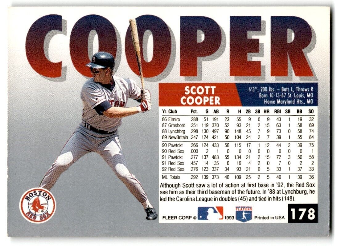 1993 Fleer Scott Cooper Boston Red Sox #178