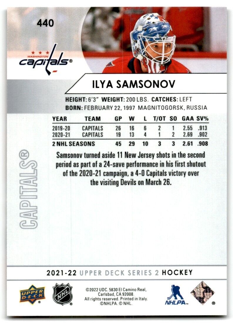 2021-22 Upper Deck Ilya Samsonov Washington Capitals #440