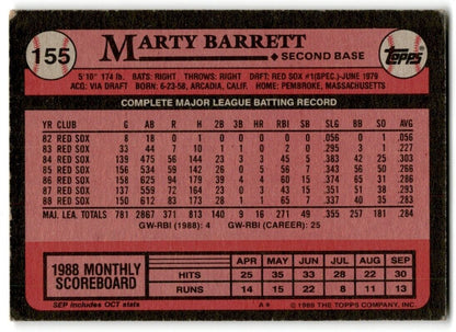 1989 Topps Marty Barrett Boston Red Sox #155