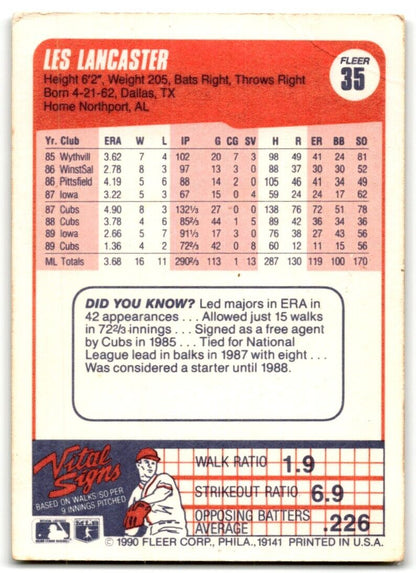 1990 Fleer Les Lancaster Chicago Cubs #35