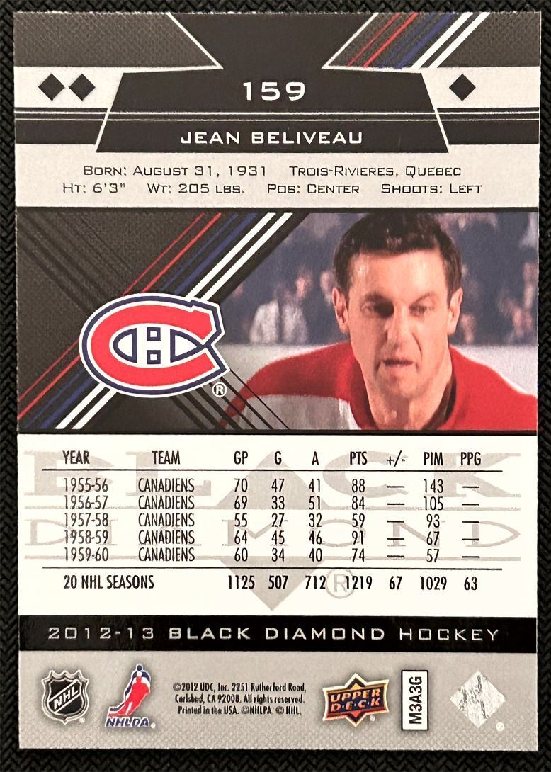 2012-13 Upper Deck Black Diamond Jean Beliveau Montreal Canadiens #159