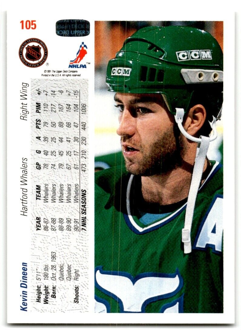 1991-92 Upper Deck Kevin Dineen Hartford Whalers #105