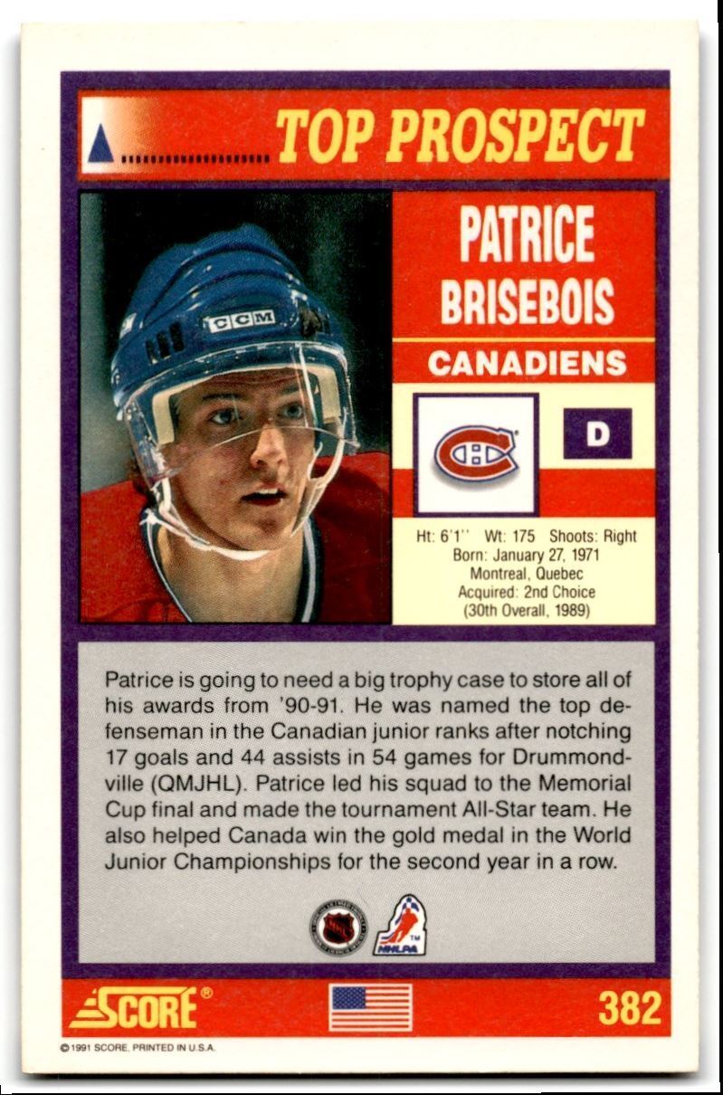 1991-92 Score American Patrice Brisebois Montreal Canadiens #382