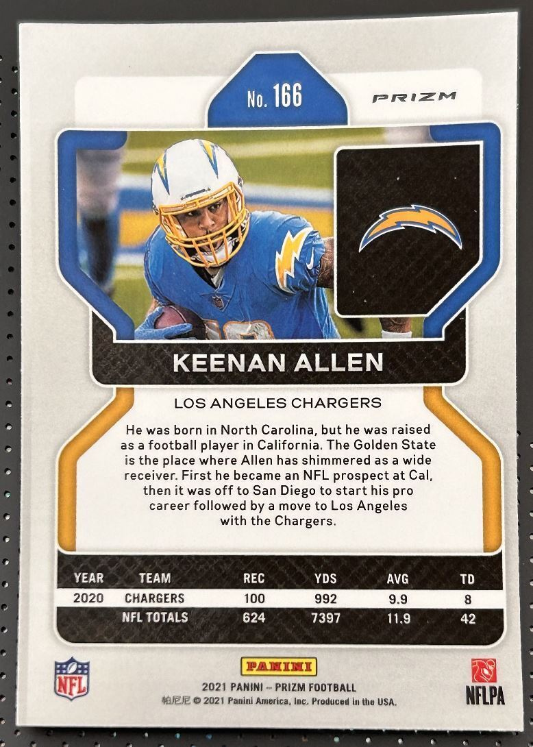 2021 Panini Prizm Orange laser Keenan Allen Los Angeles Chargers #166 Parallel