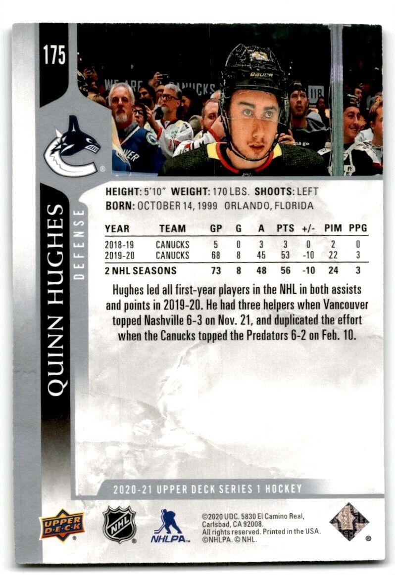 2020-21 Upper Deck Quinn Hughes Vancouver Canucks #175