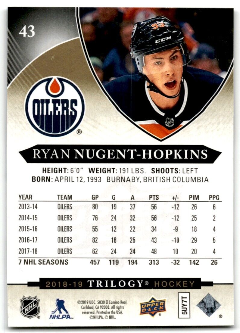 2018-19 Upper Deck Trilogy Ryan Nugent-Hopkins Edmonton Oilers #43