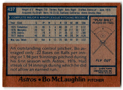 1978 Topps Bo McLaughlin Houston Astros #437