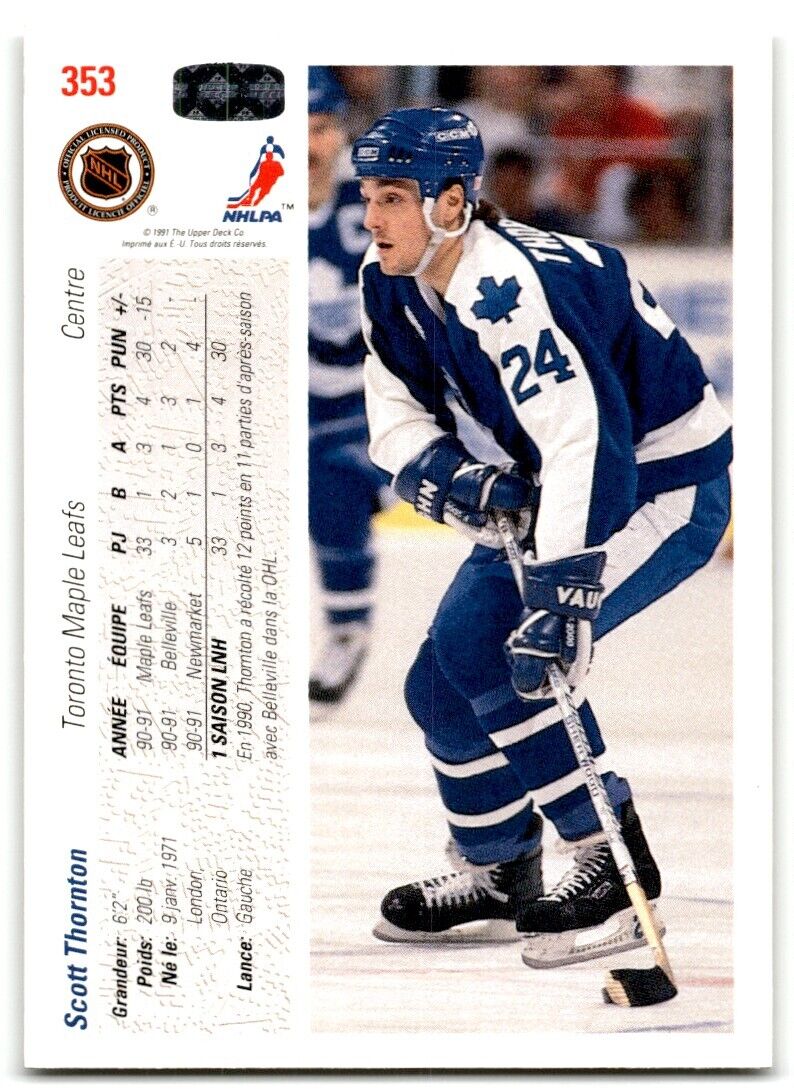 1991-92 Upper Deck French Scott Thornton Toronto Maple Leafs #353