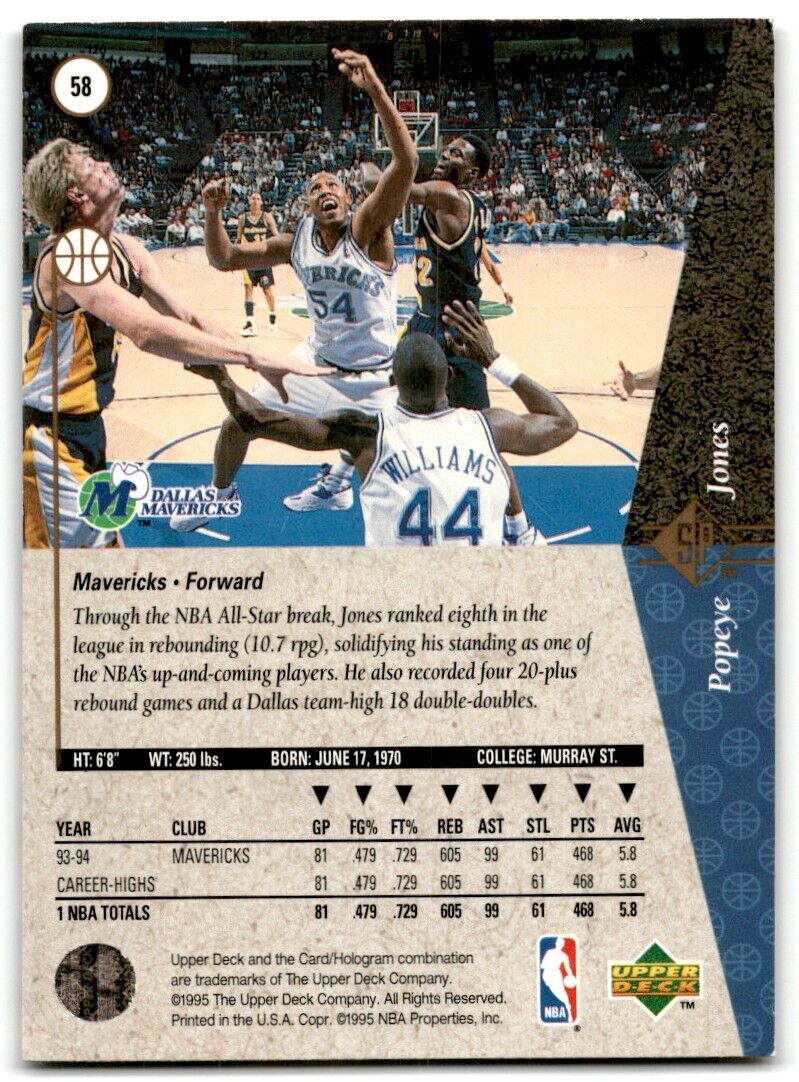 1994-95 SP Die Cuts Popeye Jones Dallas Mavericks #D58