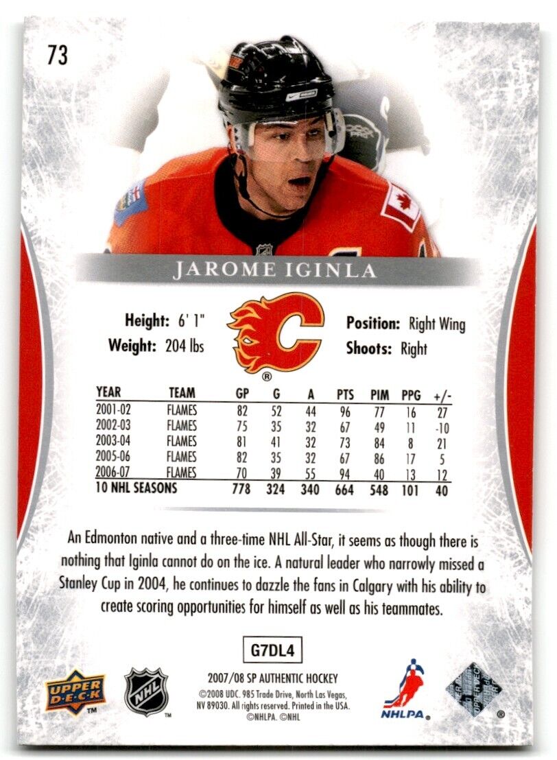 2007-08 SP Authentic Jarome Iginla Calgary Flames #73