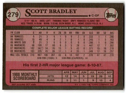 1989 Topps Scott Bradley Seattle Mariners #279