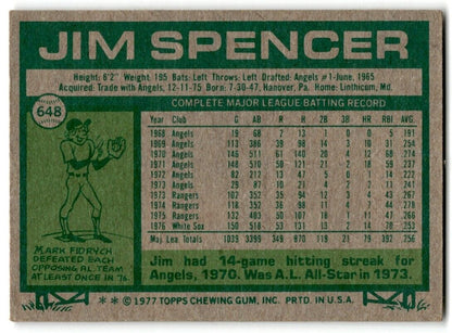 1977 Topps Jim Spencer Chicago White Sox #648