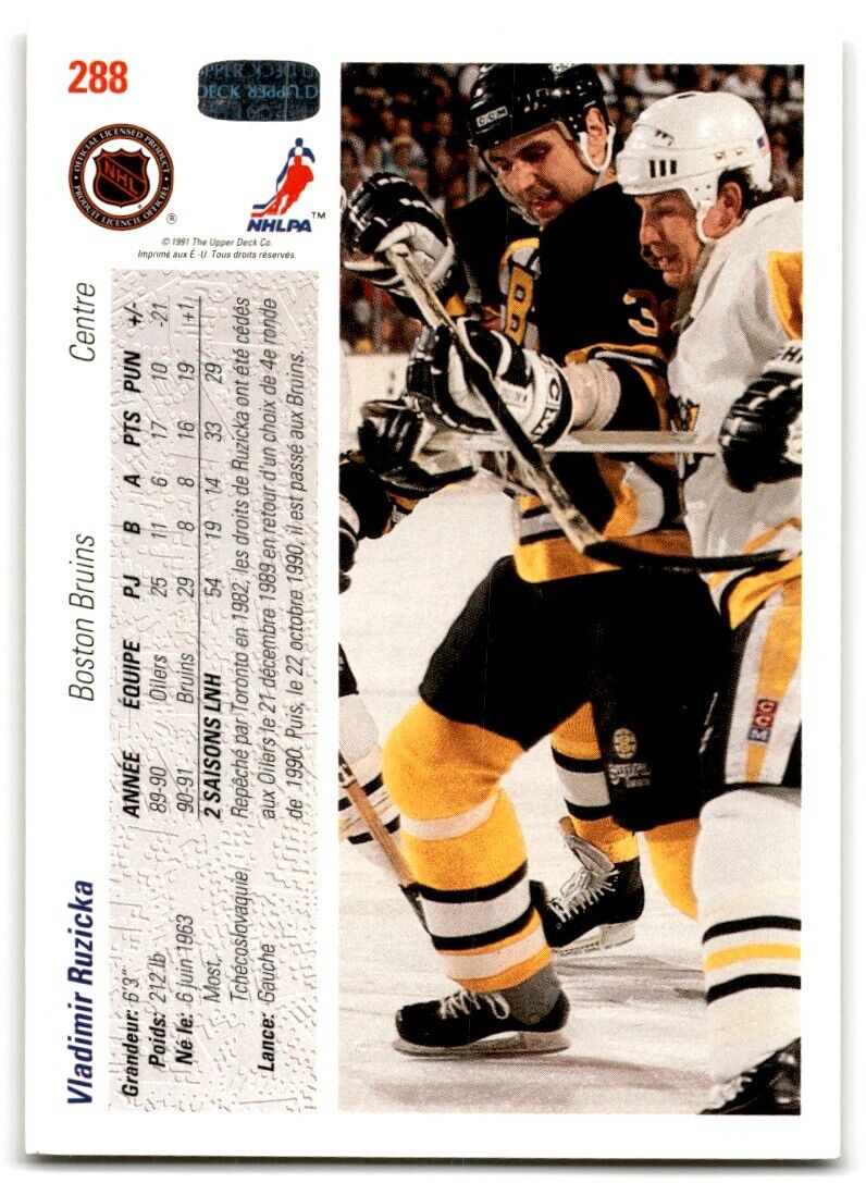 1991-92 Upper Deck Vladimir Ruzicka Boston Bruins #288