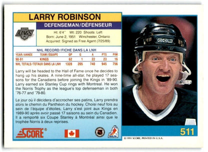 1991-92 Score Canadian Bilingual Larry Robinson Los Angeles Kings #511