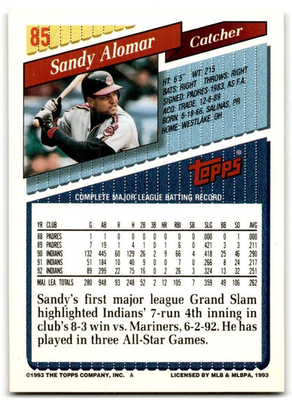 1993 Topps Sandy Alomar Cleveland Indians #85